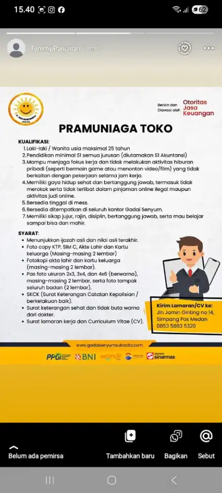 Dibutuhkan lowongan pekerjaan