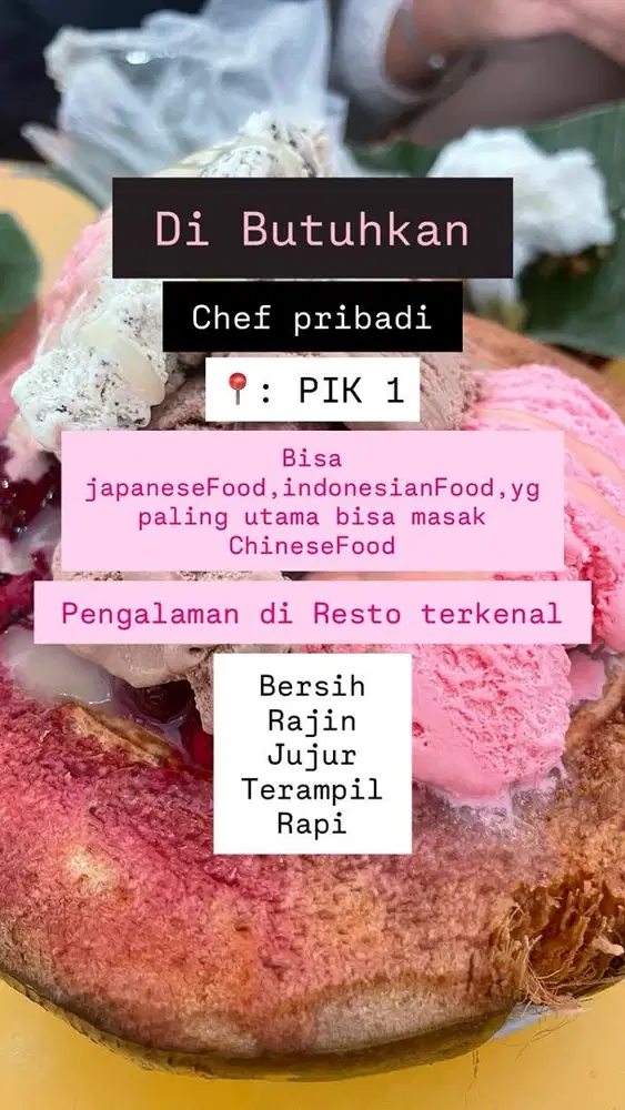LOWONGAN KERJA CHEF PRIBADI , PIK 1