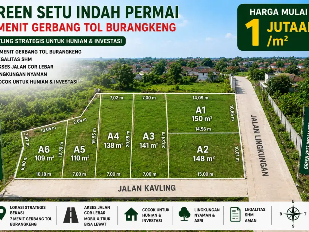 Promo Murah Tanah Kavling Strategis 7 Menit Tol Burangkeng, SHM