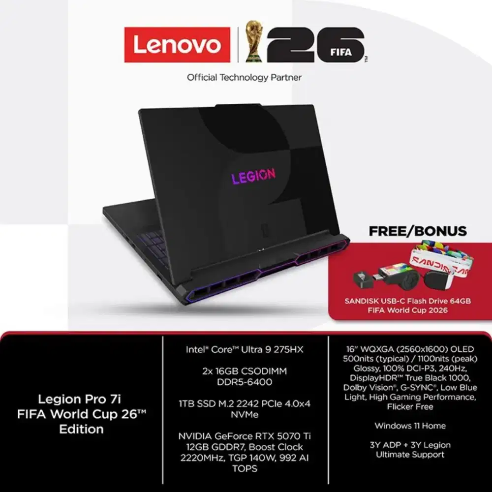 Laptop Lenovo Legion Pro 7I Fifa World Cup Edition RTX5070TI x rog msi