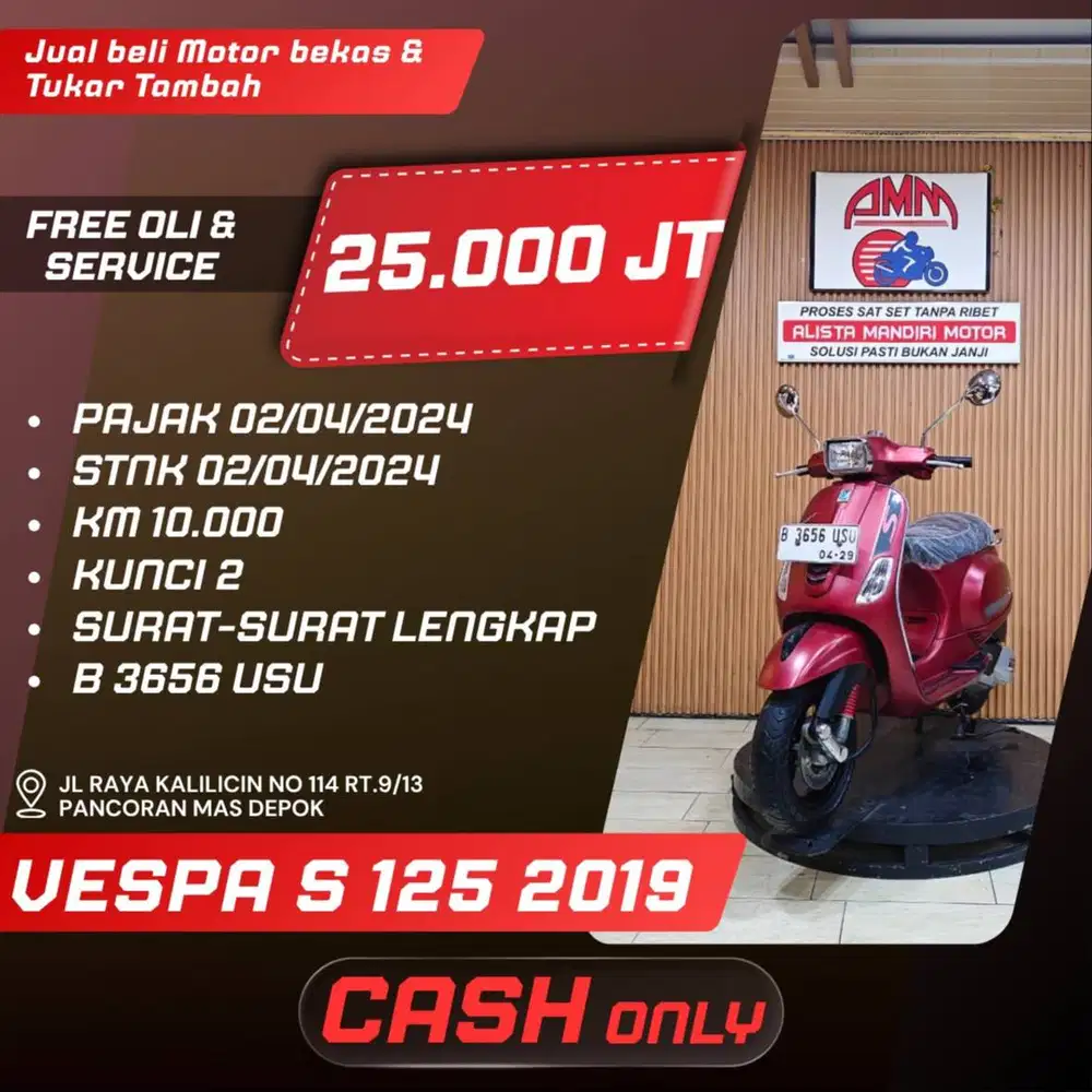 VESPA S 125 2019 KUNCI 2 SPAYLATER INDODANA ALLOBANK CASH ONLY ALISTA