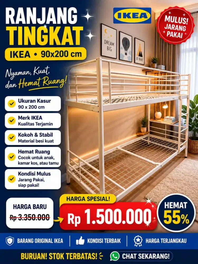 Dipan Ranjang Tingkat Susun Ikea 90x200 Mulus