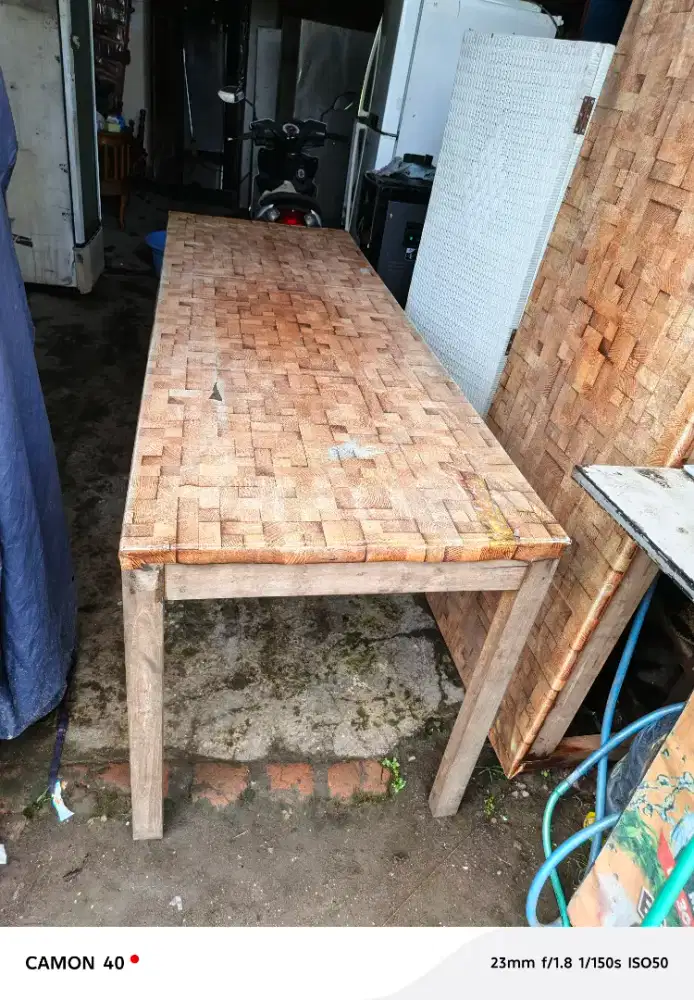 Meja Kayu rangka Jati buat Meja Dapur sangat Kokoh P 200 cm x L 65 cm