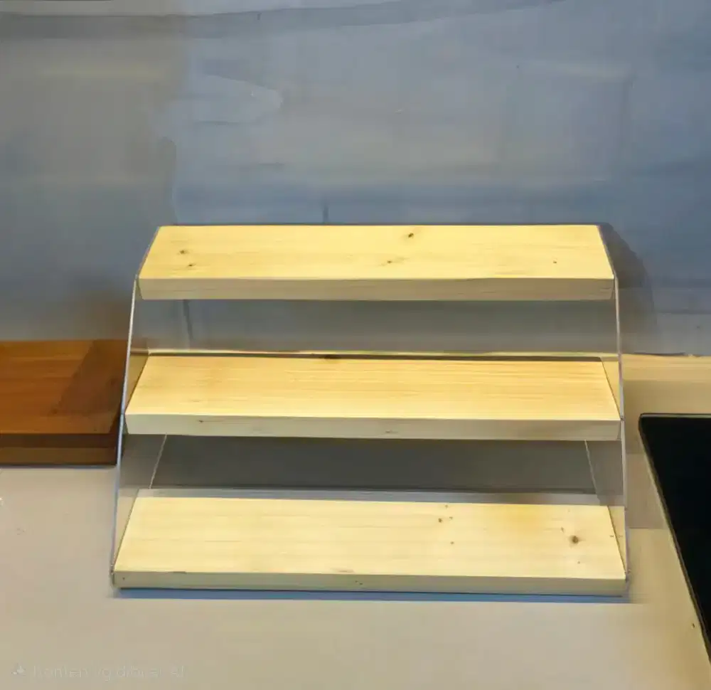 Rak Serbaguna 3 Susun Kayu Pinus + Acrylic 2mm | Rak Display Parfum
