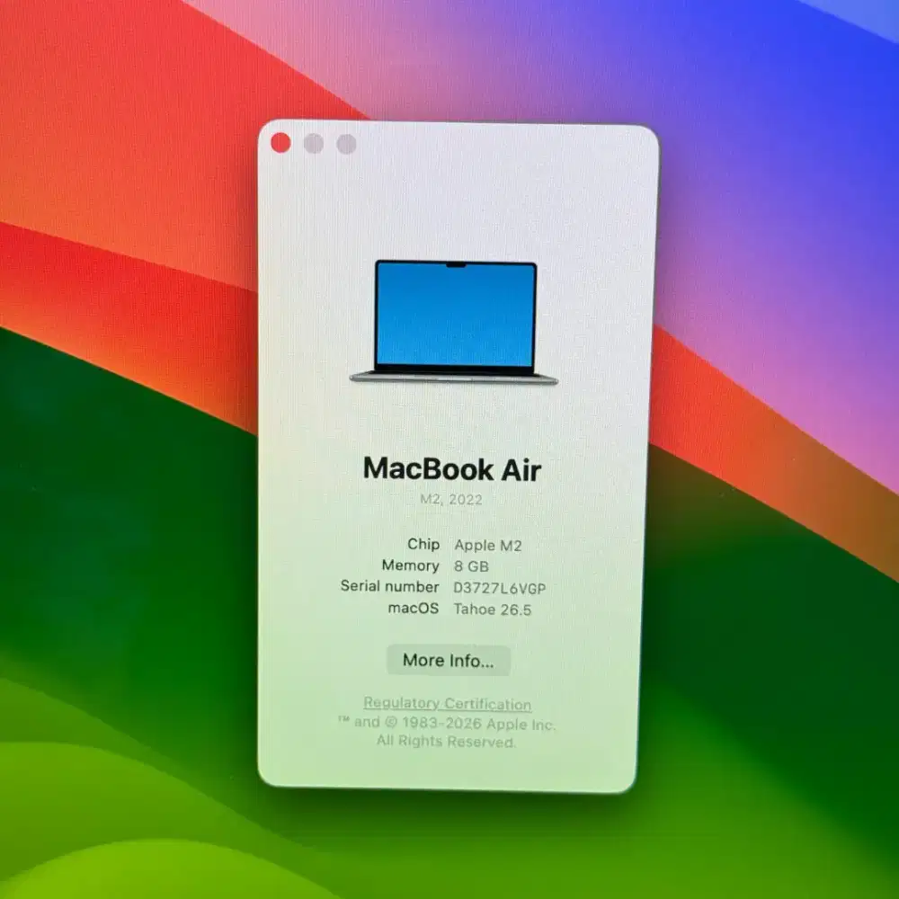 Macbook Air M2 Ram 8 Ssd 256 Layar 13 inch space Grey Full set