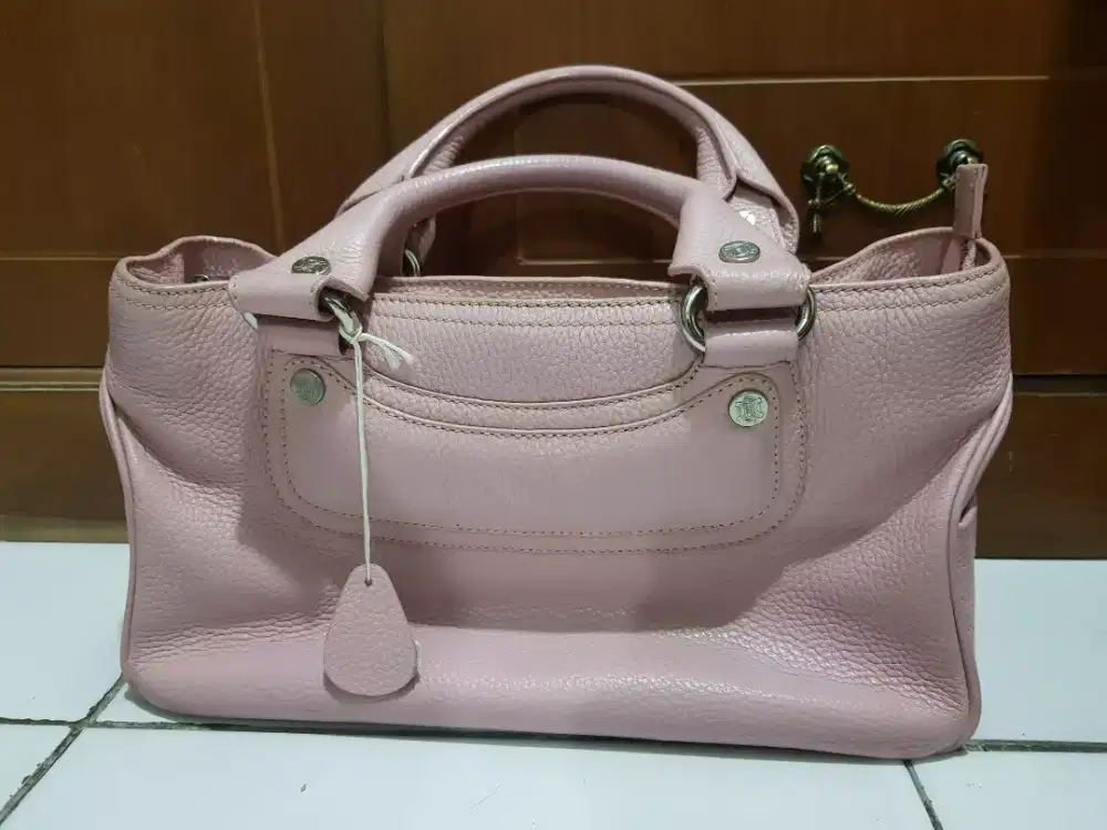 CELINE Hand Bag Tote Purse Boogie Leather Pink Beige Authentic