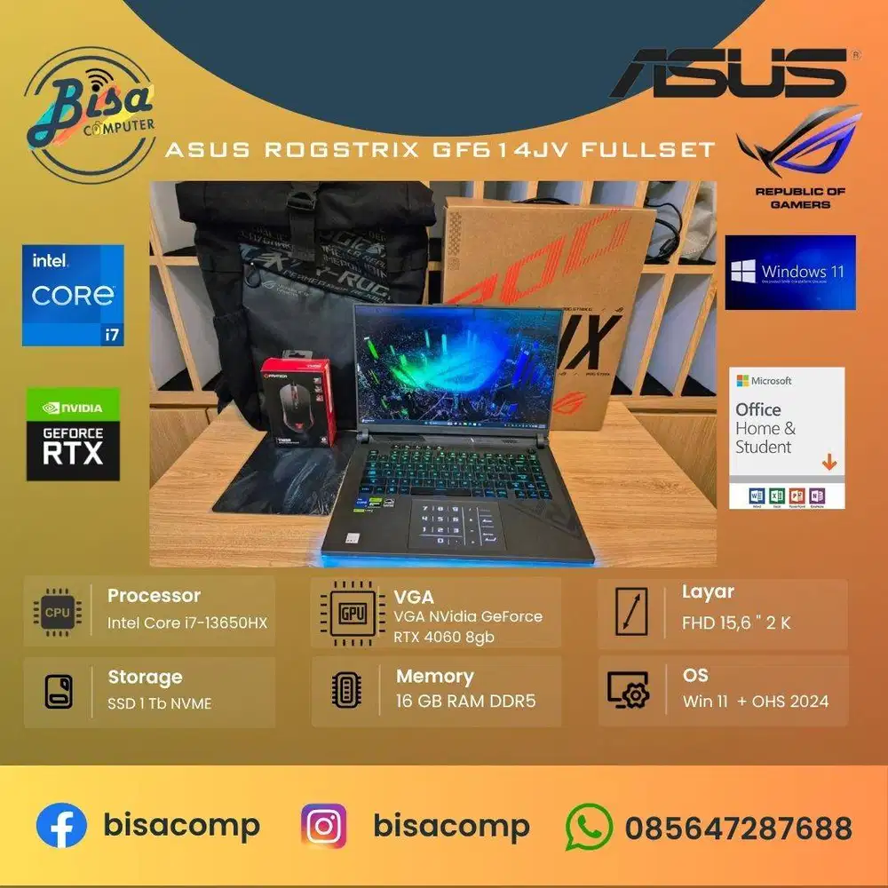 Asus ROG Strix GF614JV Core i7 13th Gen SSD 1Tb Ram 16gb 15,6inch2K
