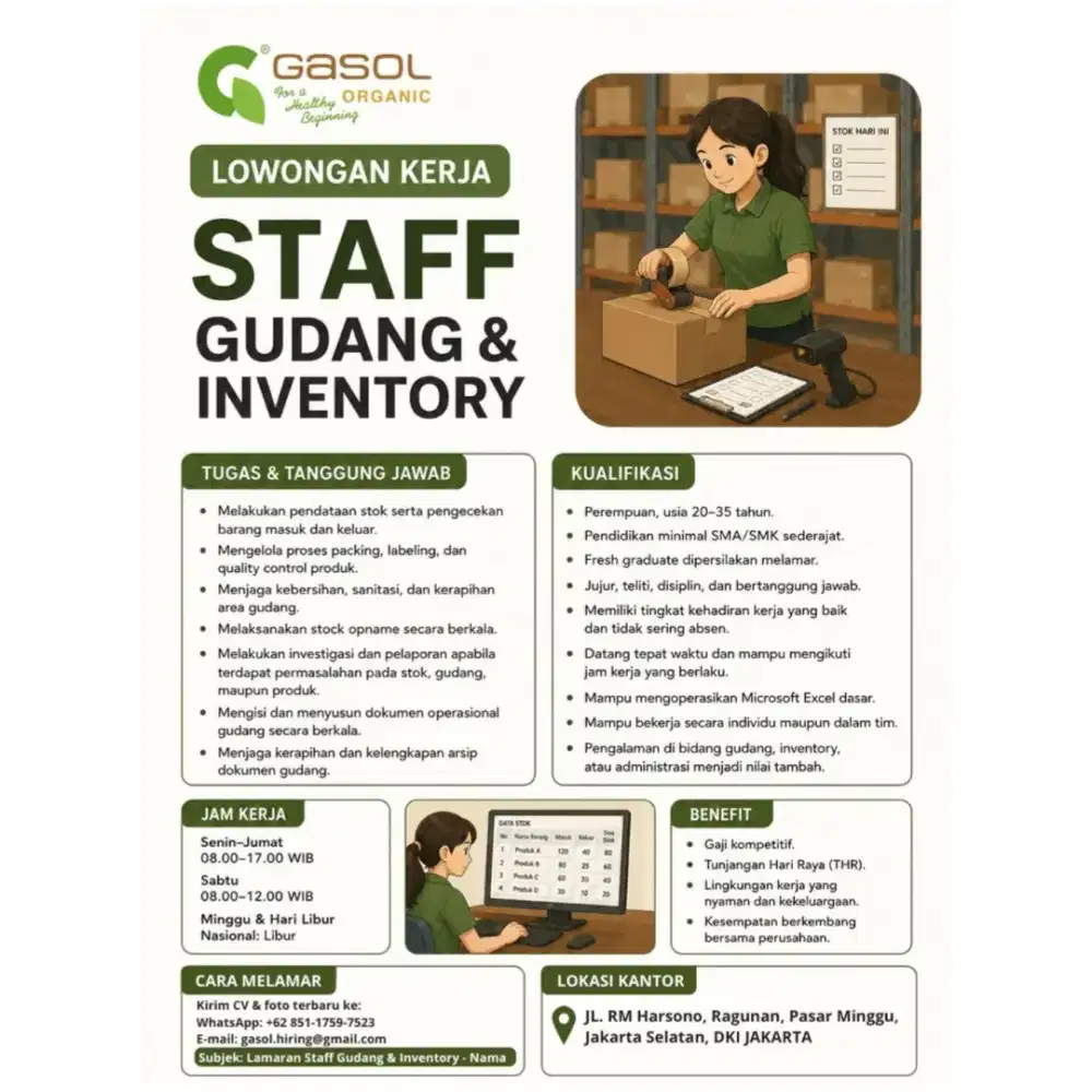 DIBUTUHKAN STAFF GUDANG (KHUSUS PEREMPUAN)