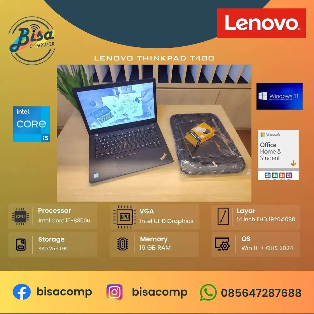 Lenovo Thinkpad T480 Core i5 8th Gen SSD 256gb Ram 16gb 14inchFHD