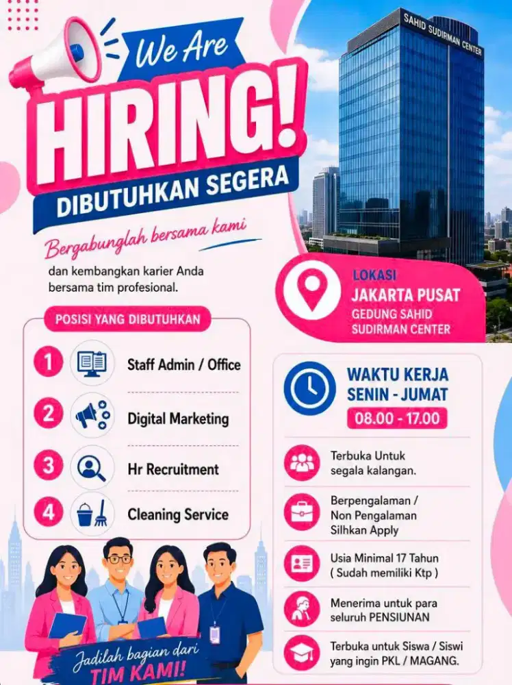 Lowongan Kerja, minimal usia 17 tahun hingga 60 tahun