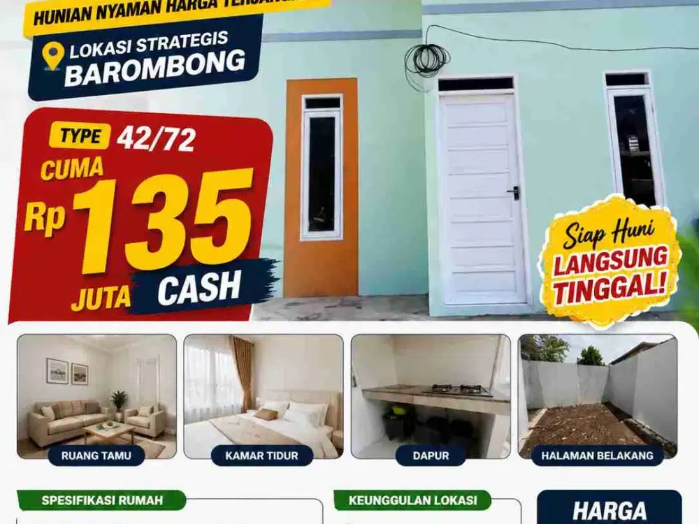 Promo Rumah Barombong Type 42/72, Cuma Rp135 Juta Cash