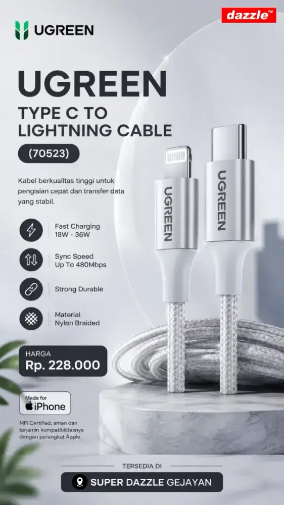 UGREEN TYPE C TO LIGHTNING CABLE (70523)