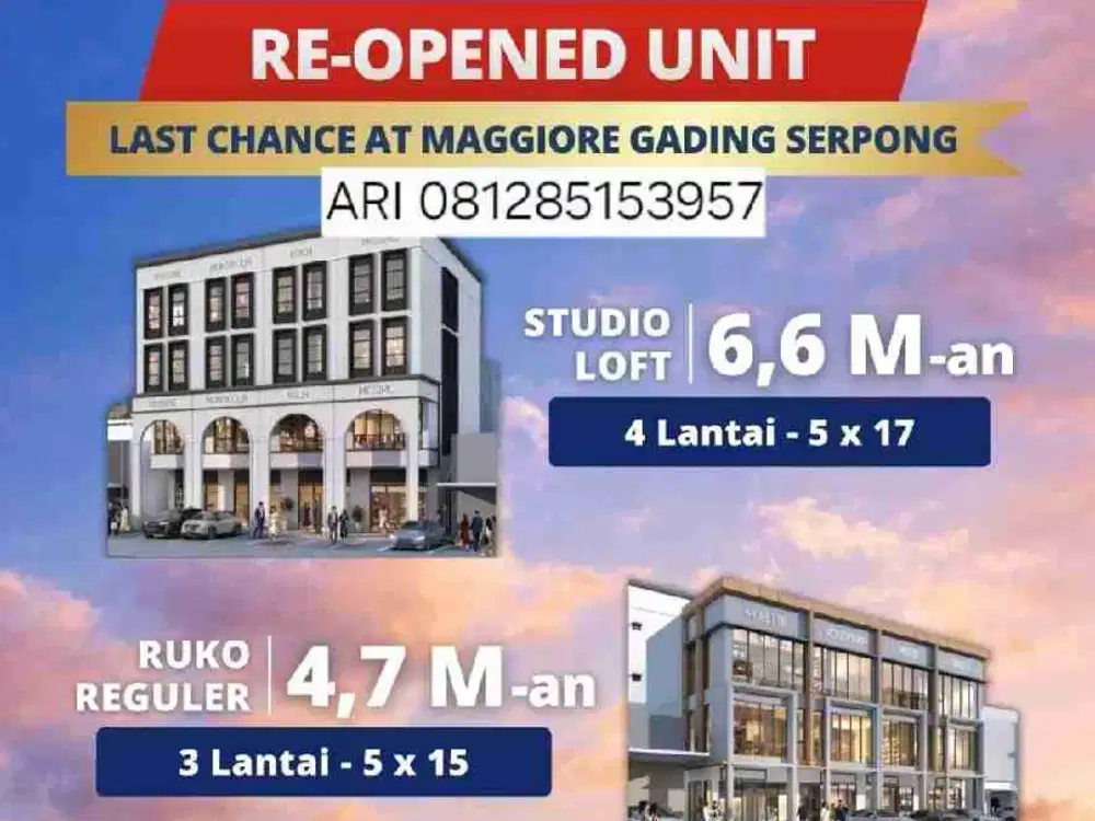 RE-OPENED LAST CHANCE RUKO STUDIO LOFT MAGGIORE JUNCTION GADING SERPONG LIMITED 7 UNIT! 6MAN CASH BERTAHAP 120X