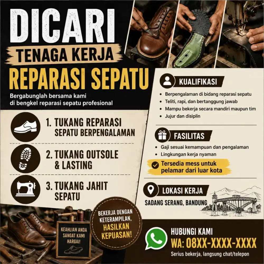 Dicari tenaga reparasi sepatu