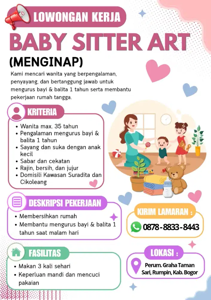 Dicari ART dan Baby Sitter/Nanny (Menginap)