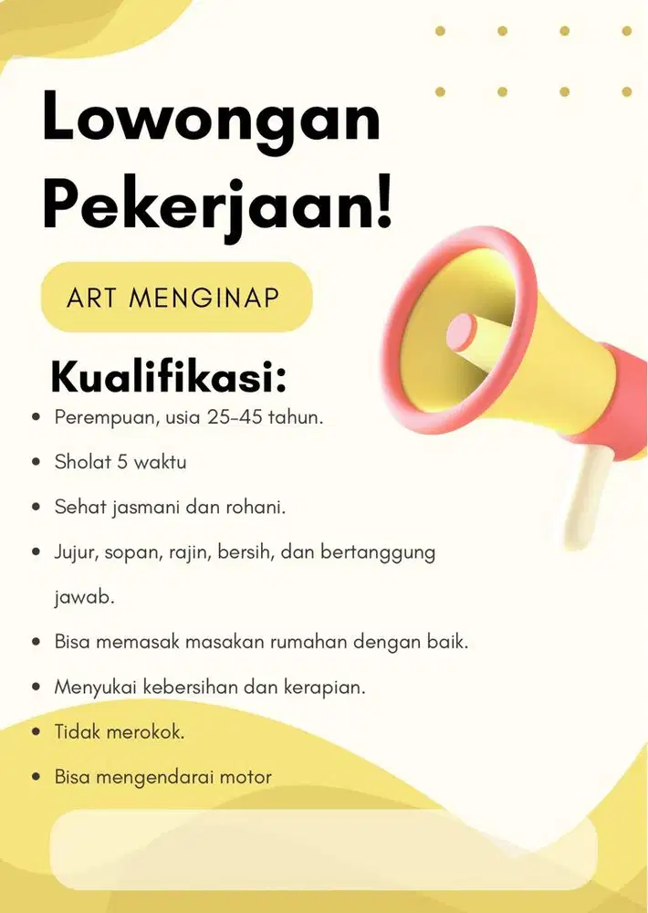 DIBUTUHKAN SEGERA ART MENGINAP