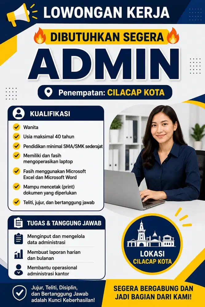 DIBUTUHKAN SEGERA ADMIN DI CILACAP
