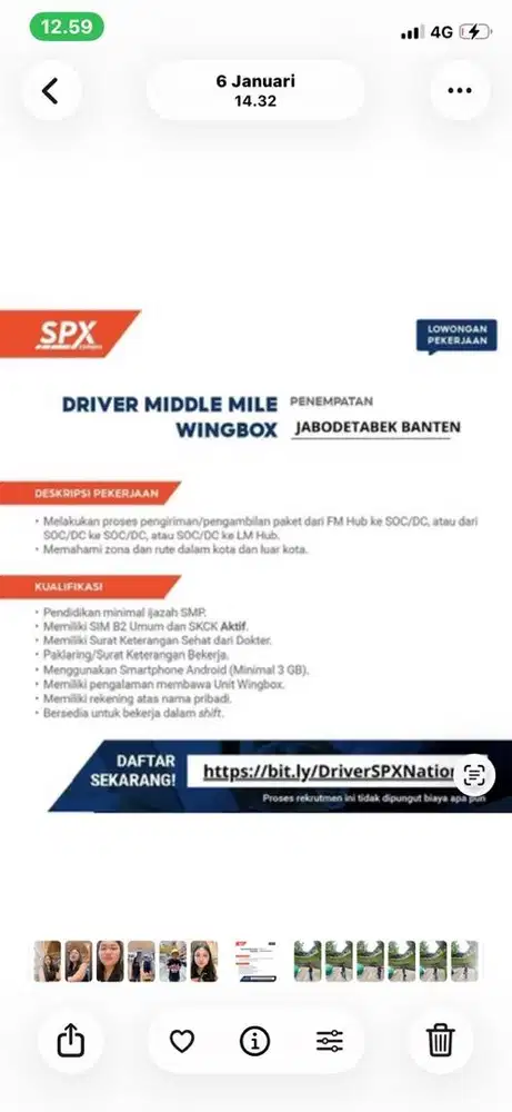 Di butubkan segera driver spx sim B1 s/d B2 umum gaji 6/7 jt
