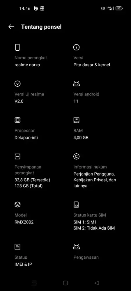 Hp realme narzo ram 4/128