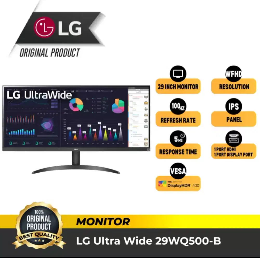 Jual monitor gaming LG Ultrawide 29inch fullset lengkap mulus no minus