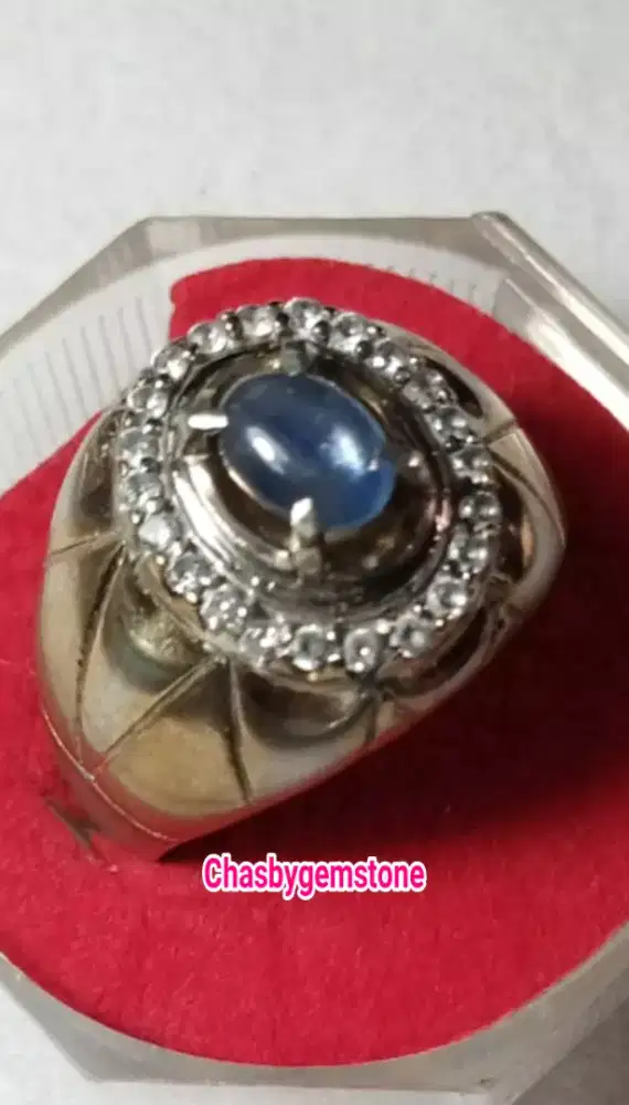 Batu Permata blue safir srilangka-Cincin Batu blue safir star