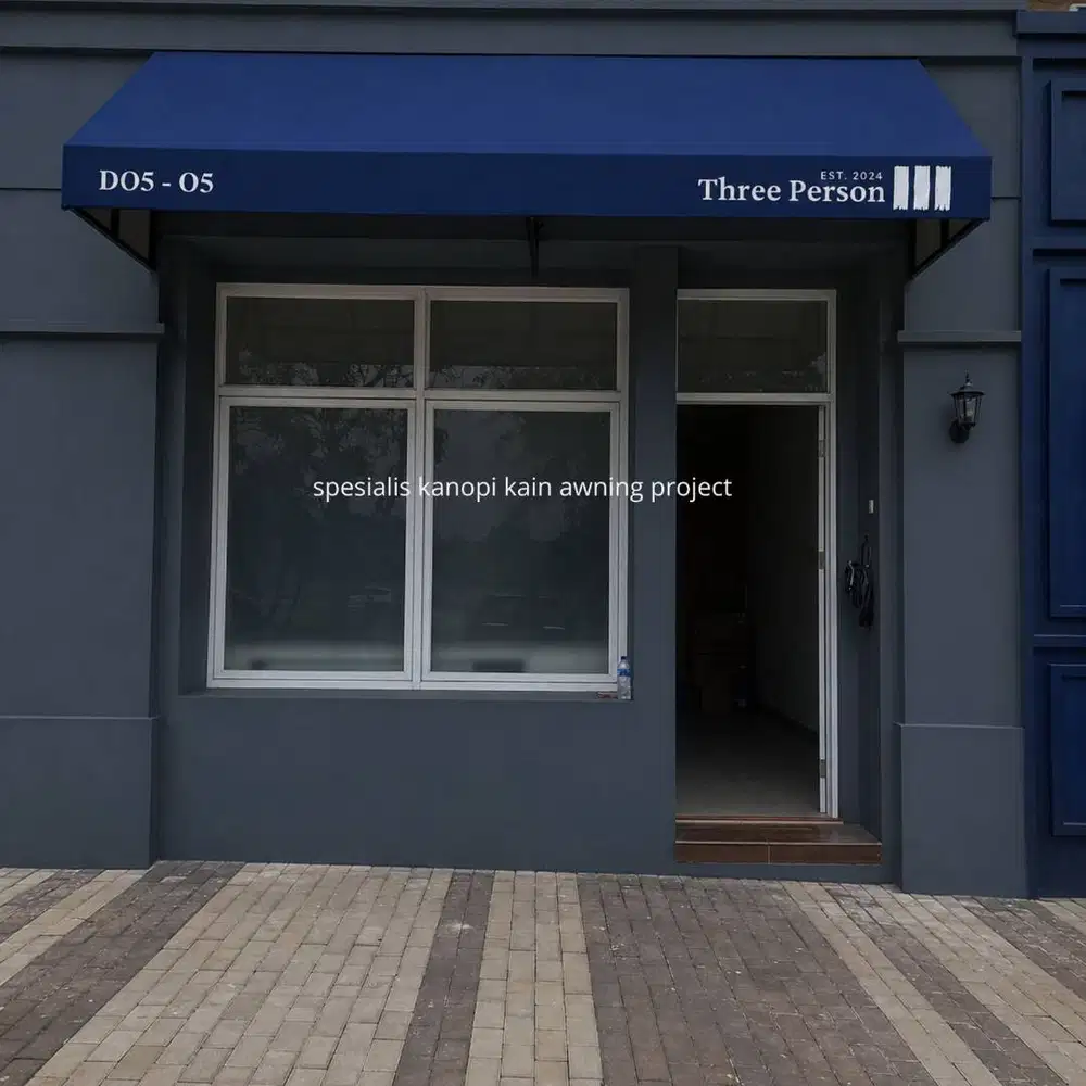 kanoopi kain awning warna biru elegan rangka kokoh