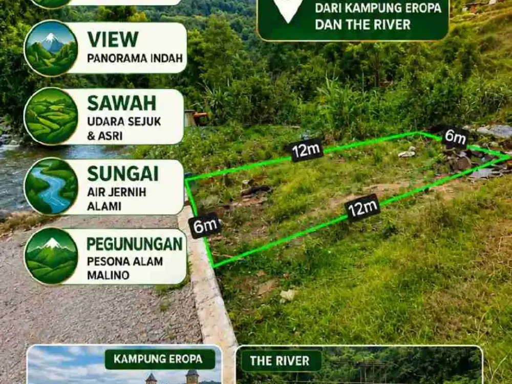 KAVLING MALINO DEKAT KAMPUNG EROPA & WISATA THE RIVER