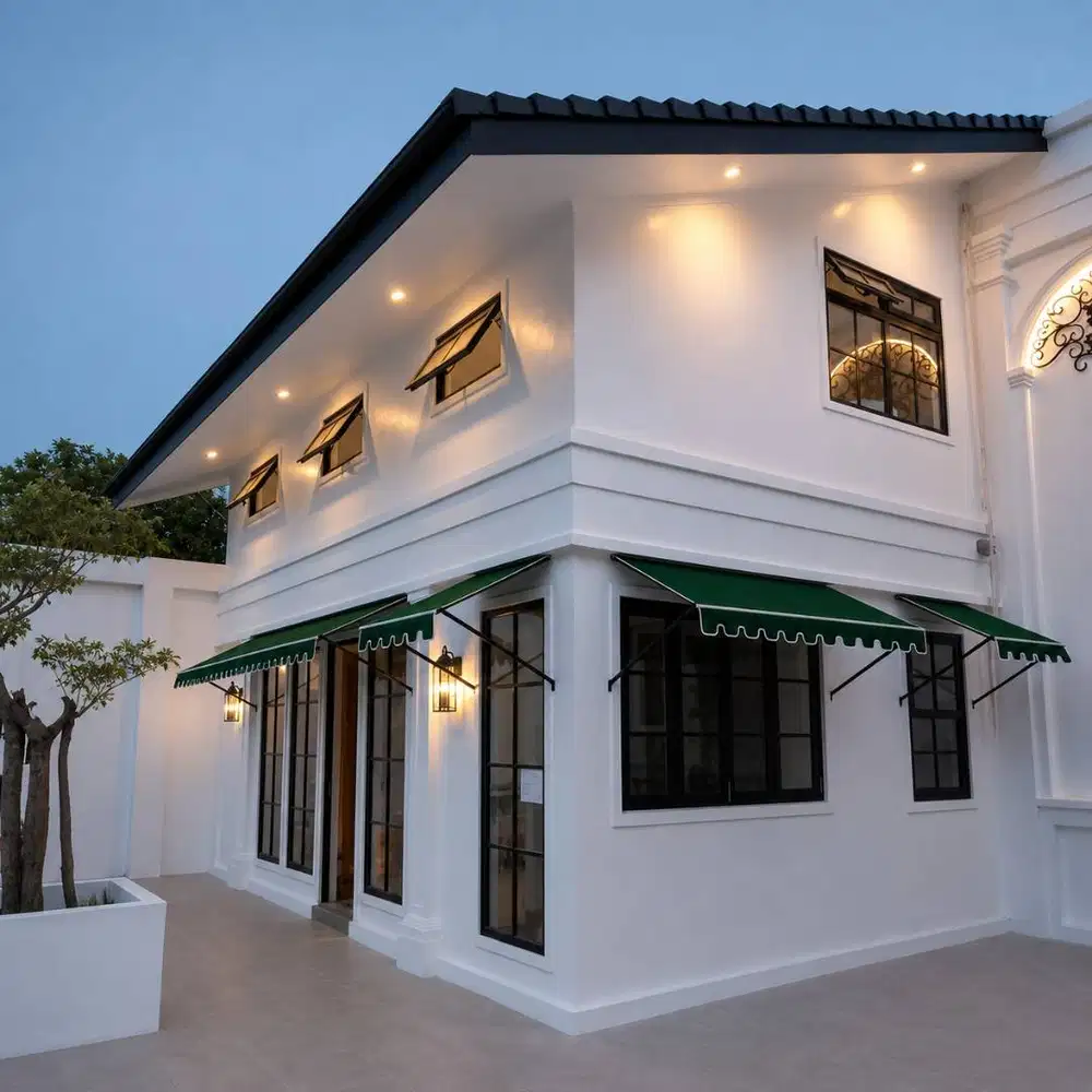 kanopi kain awning motif gelombang murah warna hijau tua