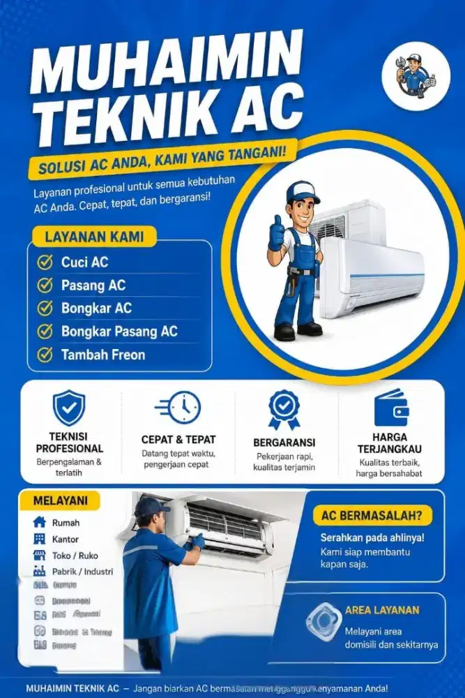 Pemasangan,bongkar, perawatan, perbaikan berbagai macam ac
