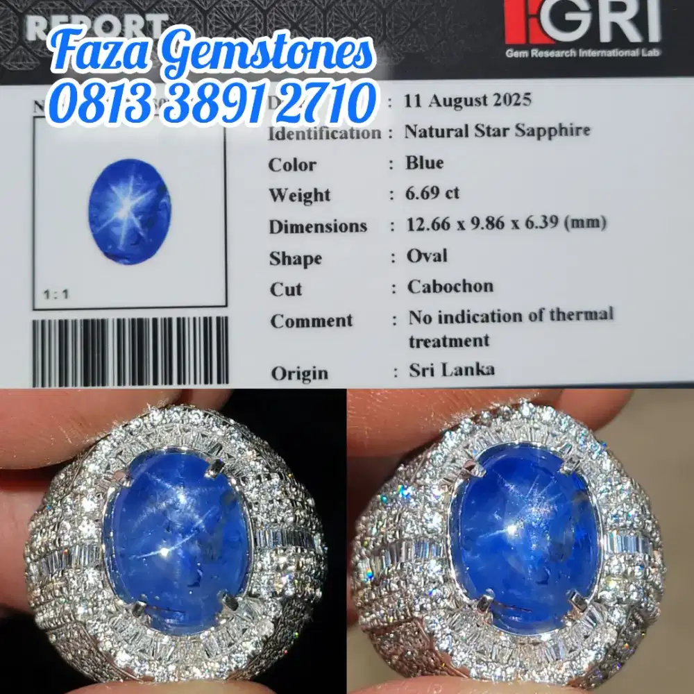 Unheated Blue Star Sapphire Srilanka, Tinta birunya enak , Body Glass