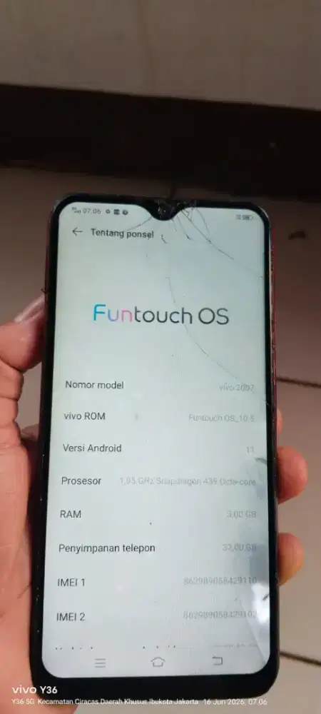 Vivo. Y12i.  3/32. Mnus retak ad noda jga SMA kondisi kurang mlus