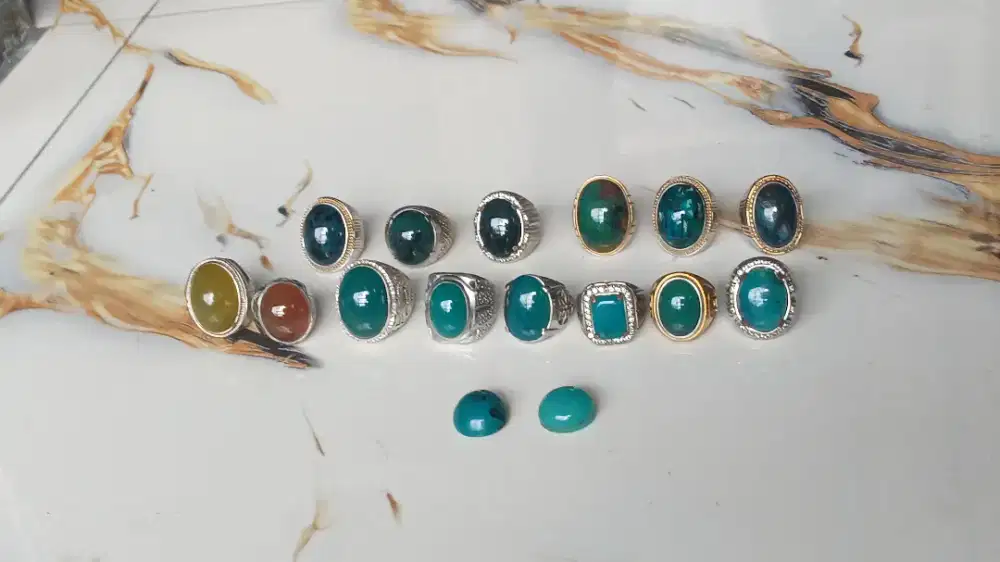 Borongan 12 pcs batu bacan 1 ring perak