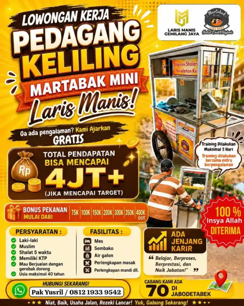 Lowongan untuk berjualan keliling di martabak mini laris manis