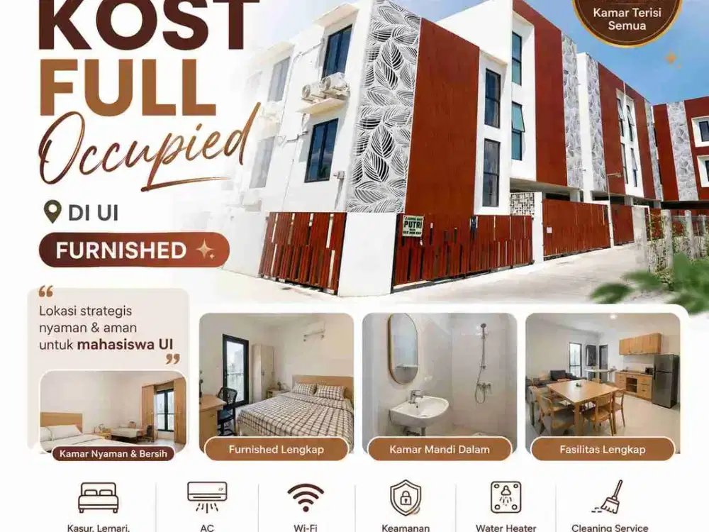 Dijual Kost 3 Lt di UI Sudah Aktif Tersewa Siap Cuan, SHM, 10 Kamar Furnished, Occupancy Tinggi, Pangsa Pasar Mahasiswa Stabil