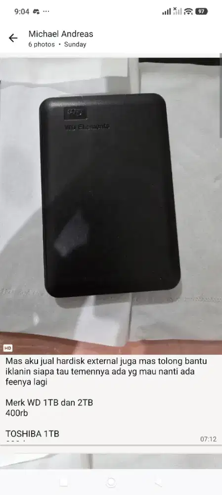 Hardisk External WD Elements Portable USB - Second Mulus Siap Pakai