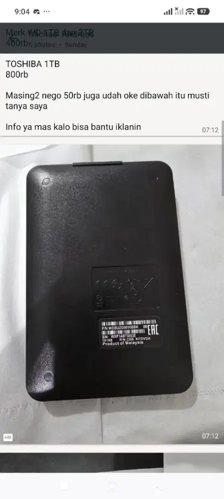 Hardisk External WD Elements Portable USB - Second Mulus Siap Pakai