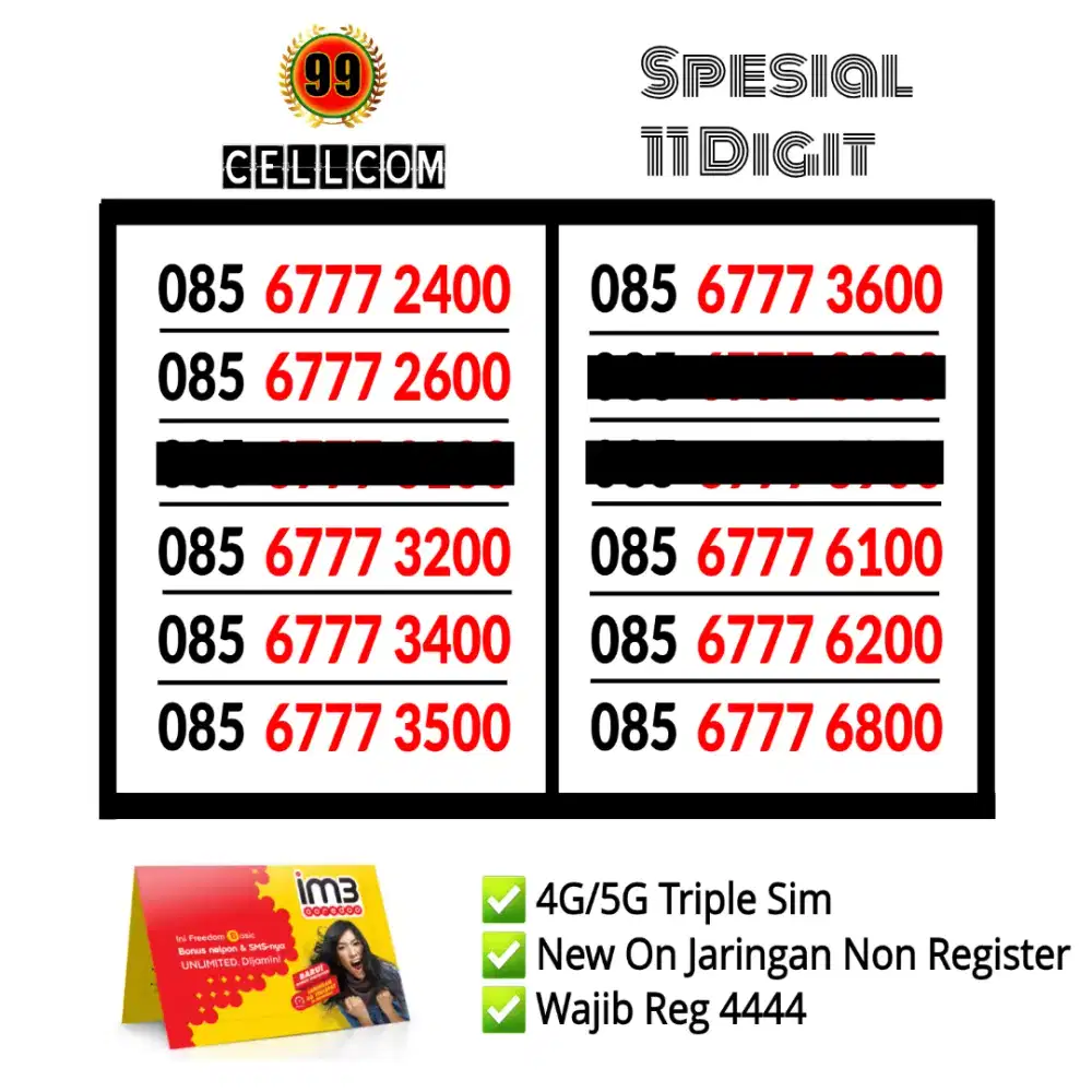 Nomor Cantik Im3 11 Digit Kartu Perdana Indosat Reguler 11 Angka
