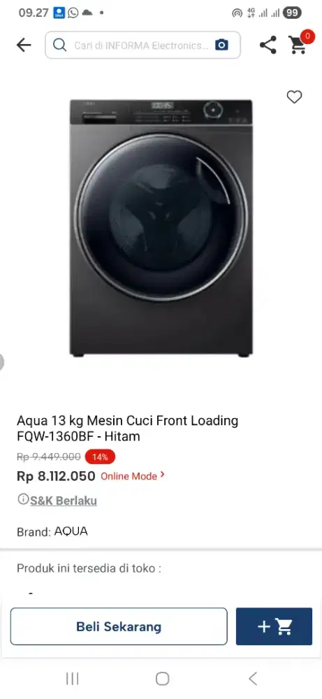 Aqua 13 kg mesin cuci fqw-1360bf