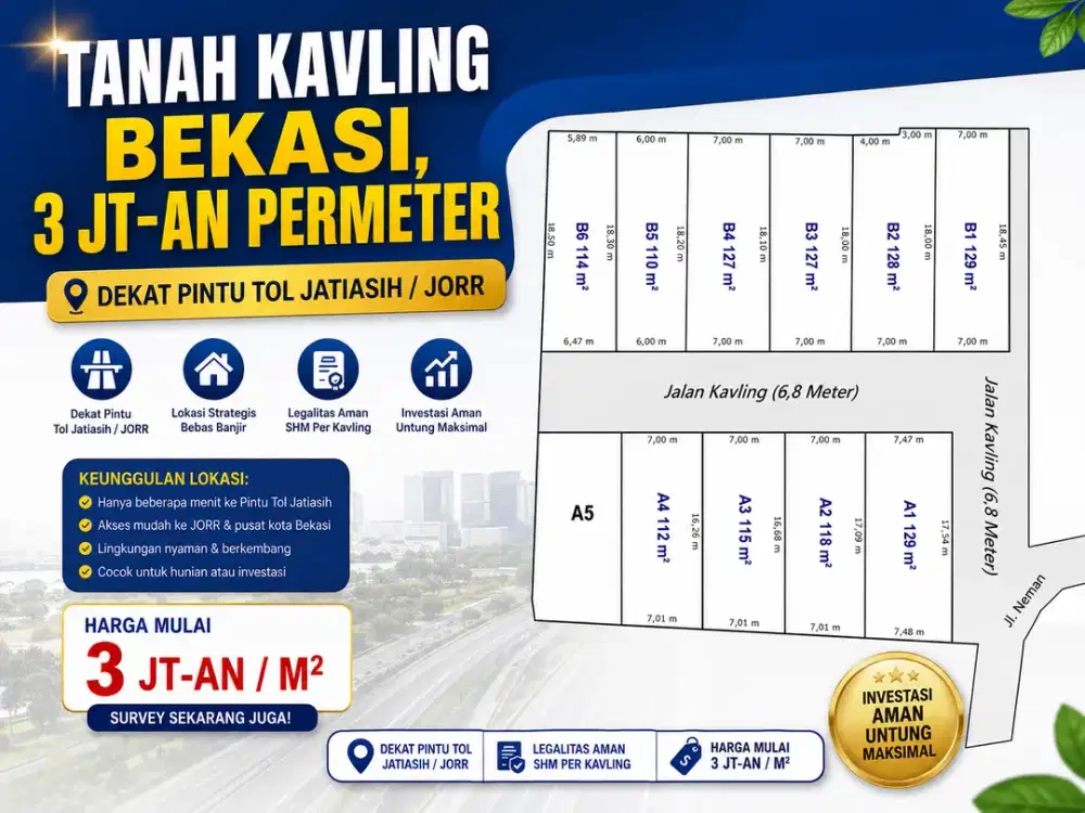 Tanah Kavling Bekasi 3 Jt-an Permeter, Dekat Tol JORR. Terima SHM Pecah
