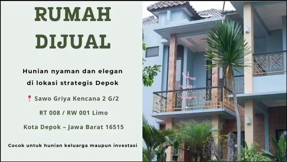 RUMAH DIJUAL Hunian nyaman dan elegan di lokasi strategis Depok