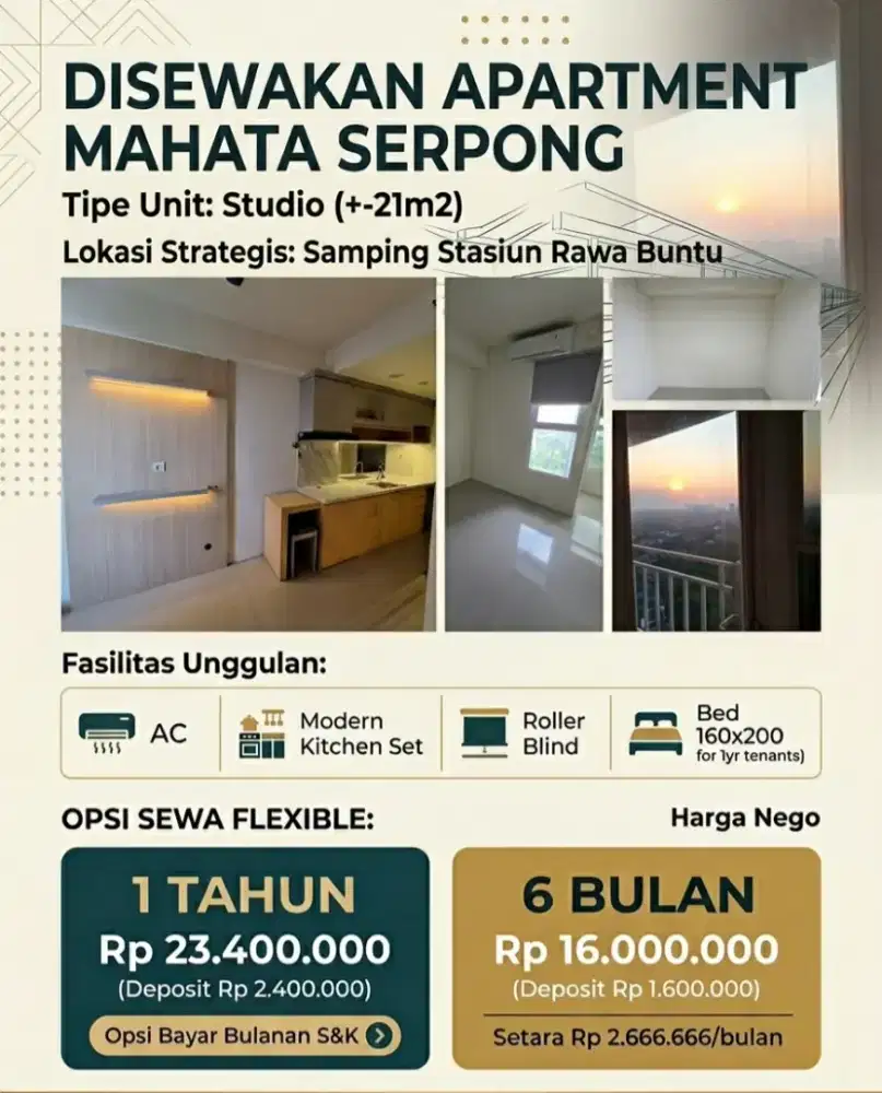 Sewa Apartment Studio Mahata Serpong