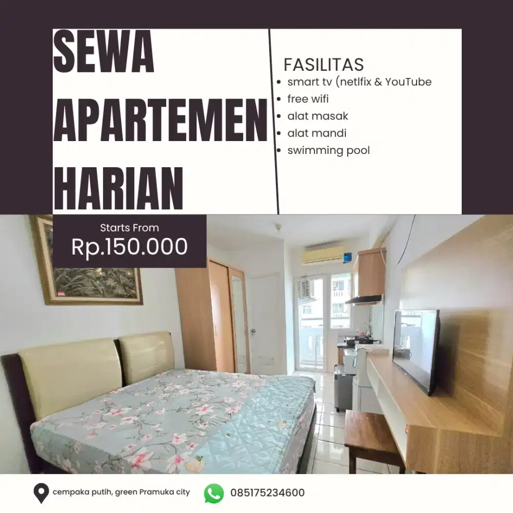 sewa harian murah apartemen green Pramuka city Jakarta pusat