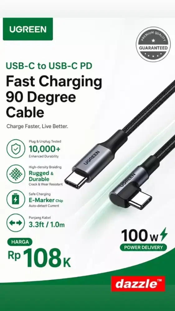 Kd ugreen c to c 100 Watt letter L black 70643