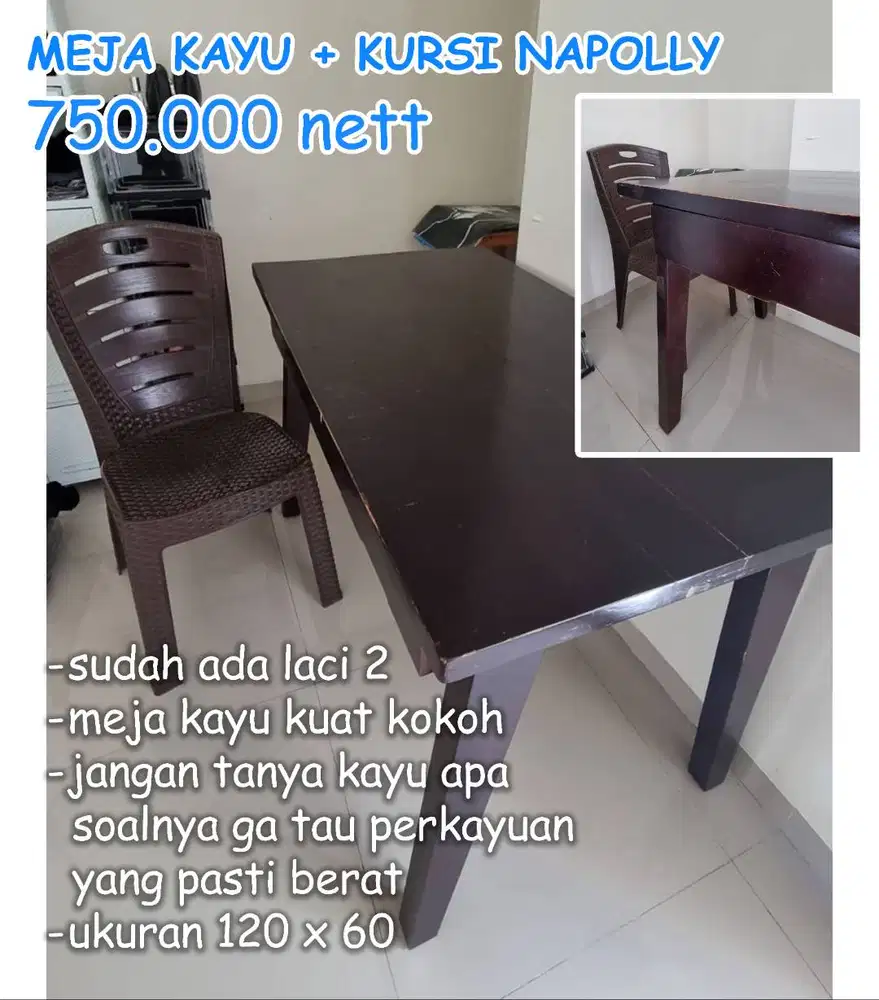 MEJA KAYU KOKOH KUAT TEBAL MEJA MAKAN KOMPUTER BELAJAR KANTOR