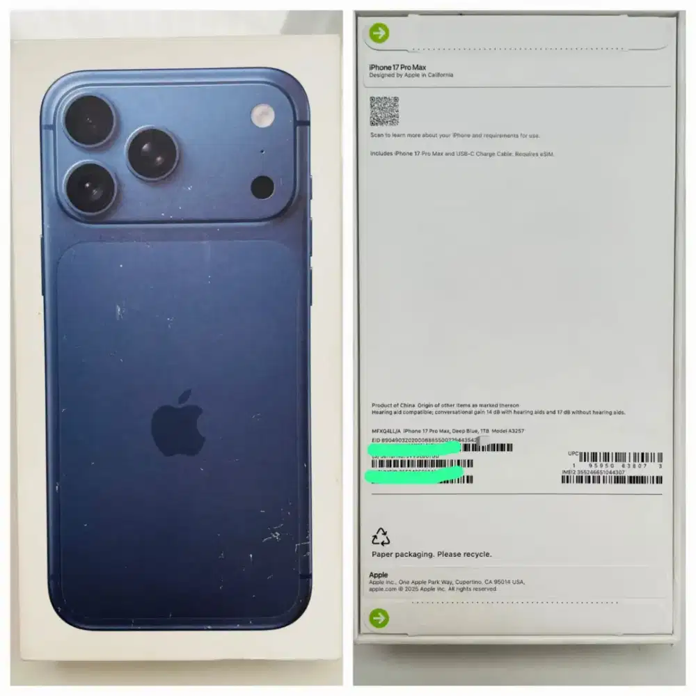 New iPhone 17Pro Max

Deep Blue, 1T
Model A3257