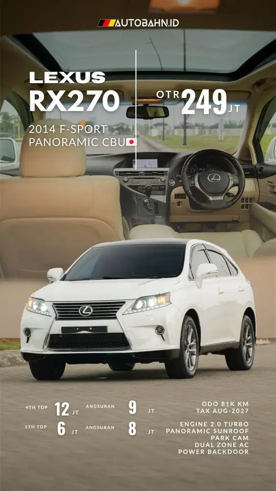 Best Value! Lexus RX270 F-SPORT Panoramic CBU Japan 2014 White c250 x3