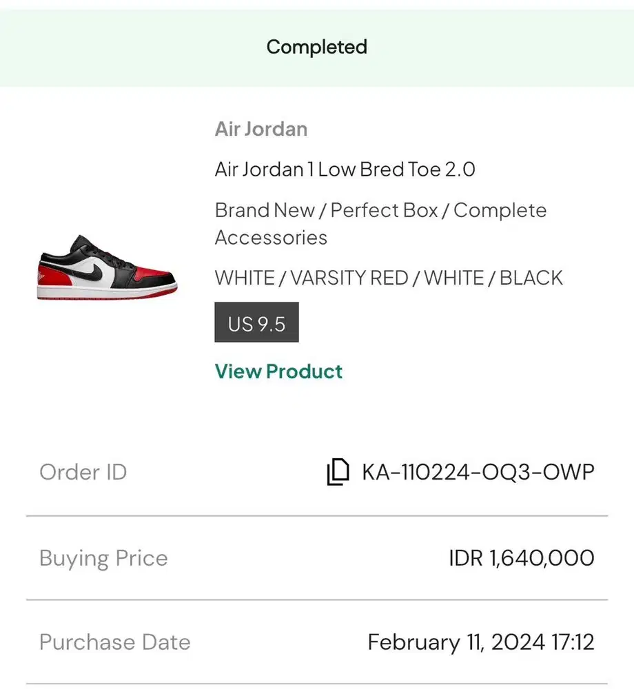 SECOND NIKE AIR JORDAN 1 LOW BRED TOE