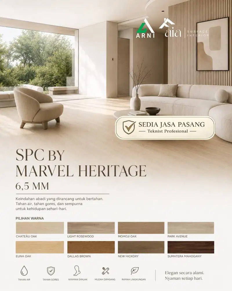 Lantai SPC Klik by Marvel Heritage Tebal 6.5mm (5 mm + 1.5 IXPE)