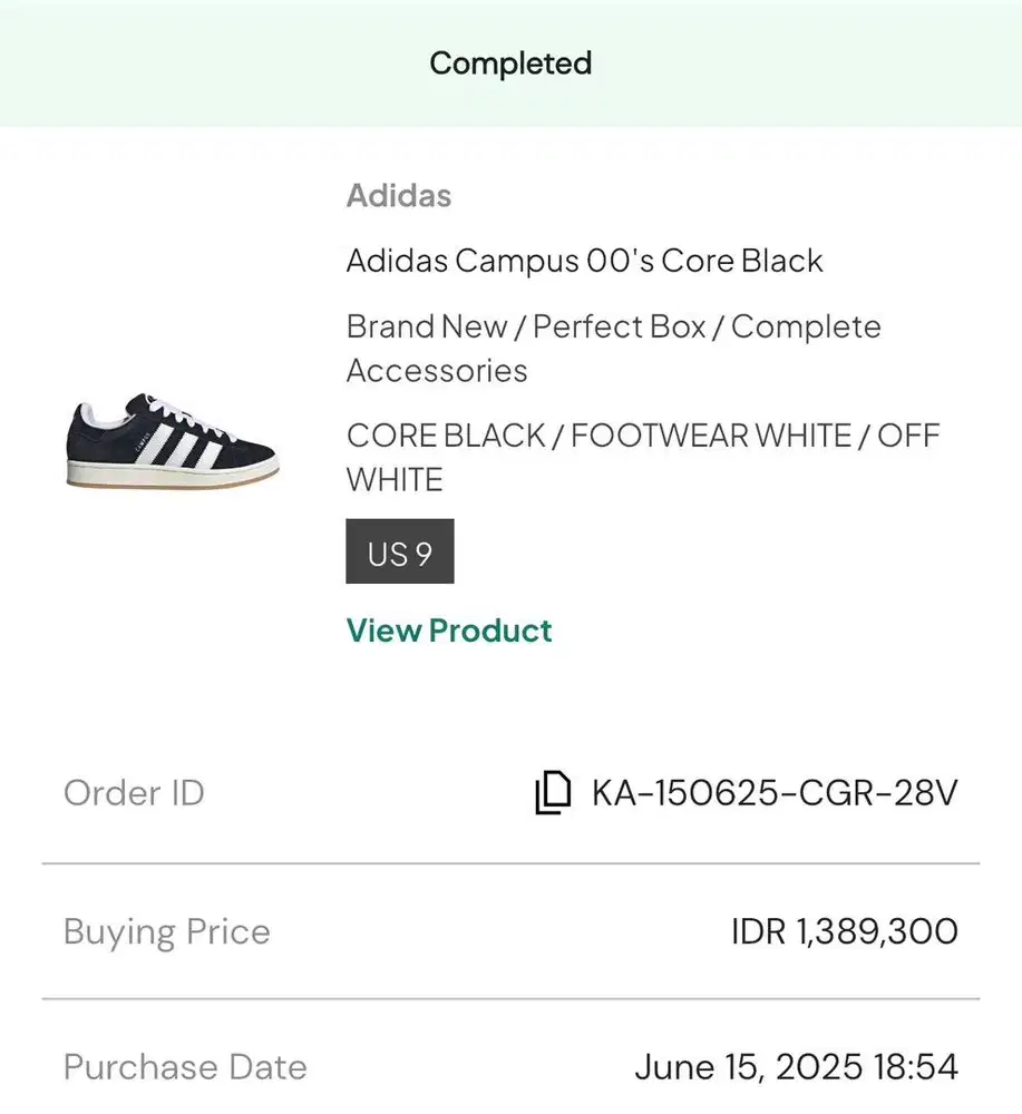 SECOND ADIDAS CAMPUS BLACK WHITE GUM