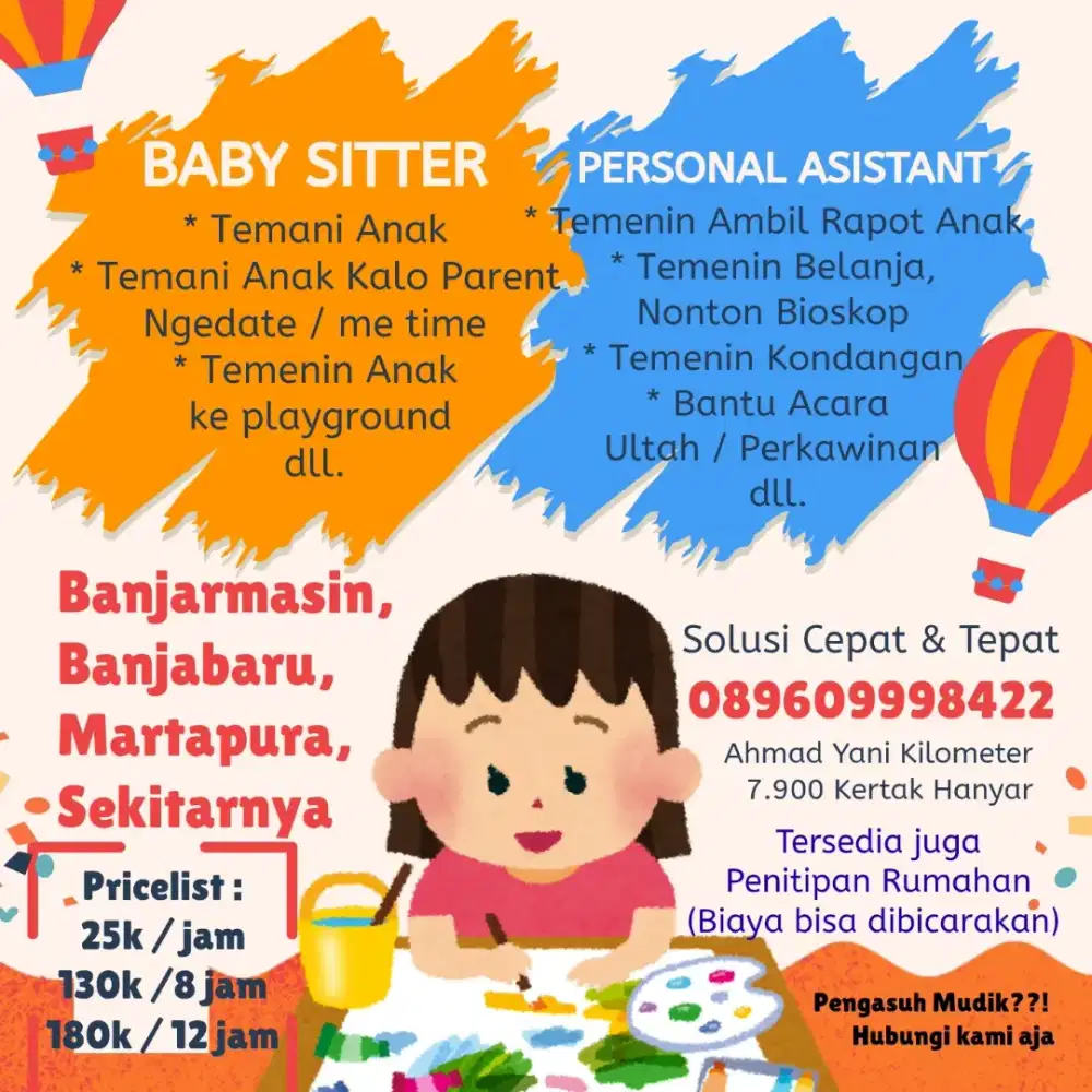 Jasa Baby Sitter, Personal Asistant & Caregiver Banjarmasin sekitarnya